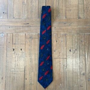 ERMENEGILDO ZEGNA Tie 100% Silk Blue Gold Leaf Print Necktie ITALY Luxury